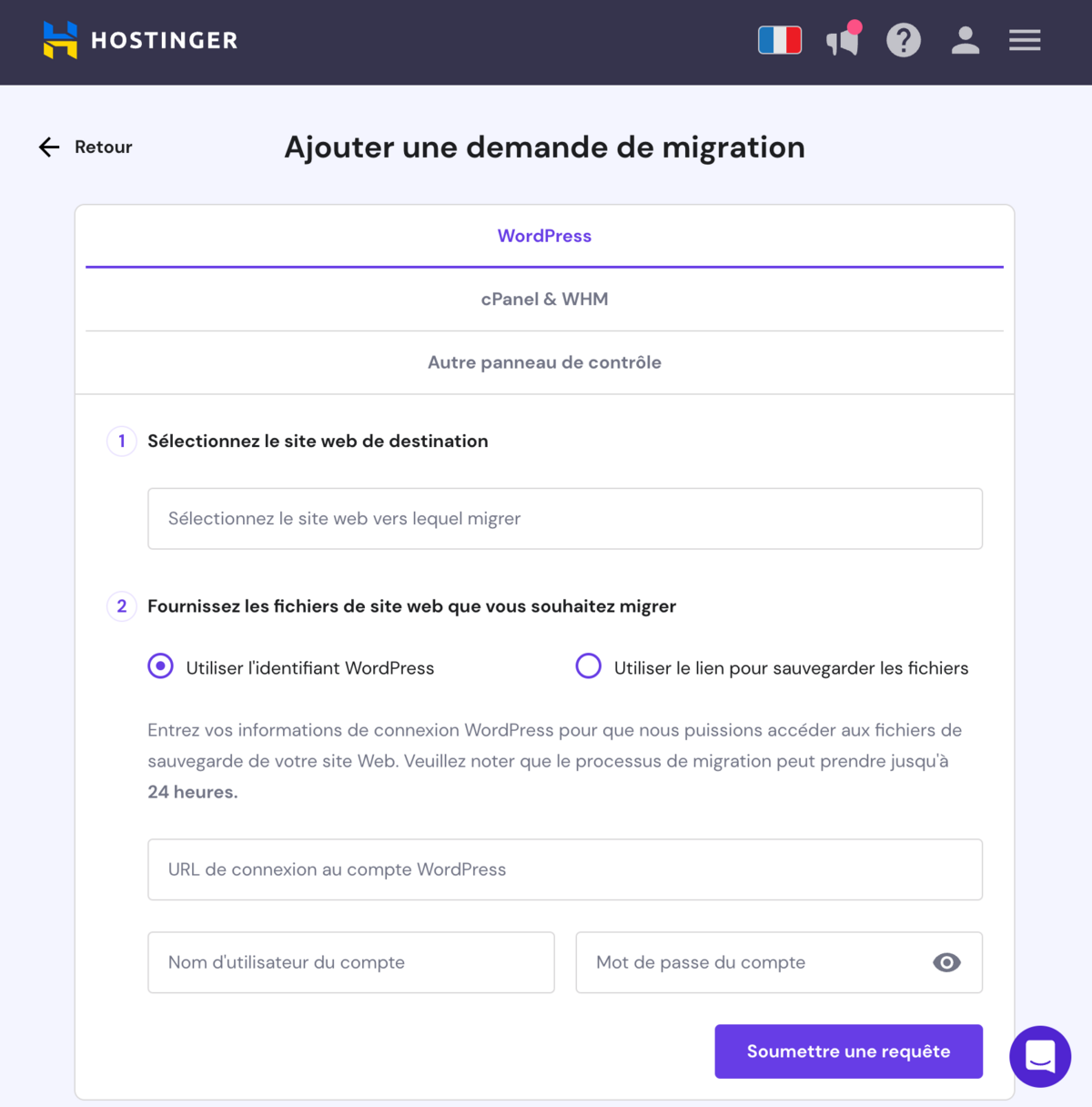 migration site Web - Hostinger