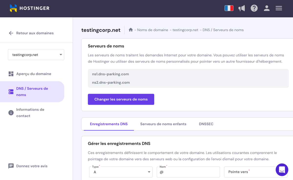 migration nom de domaine - Hostinger