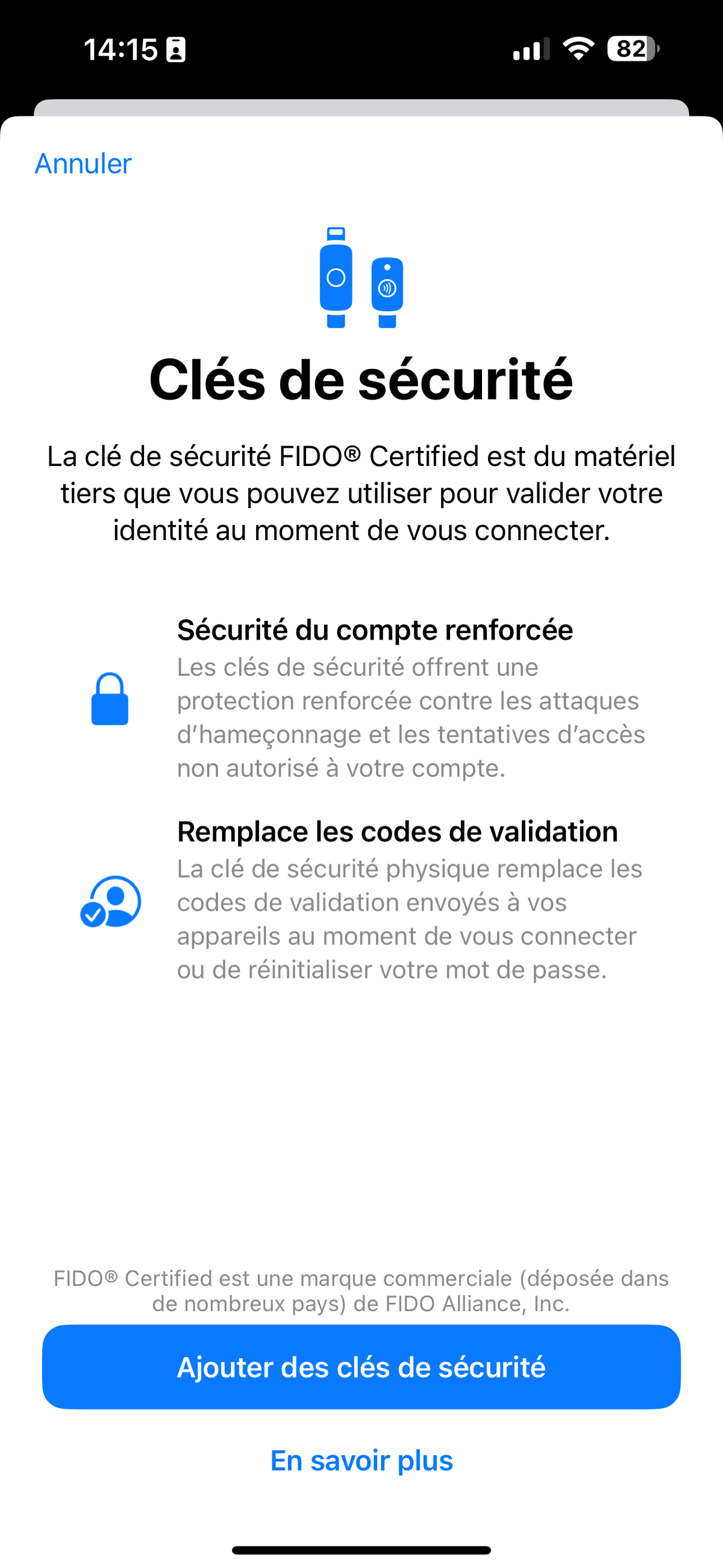 iOS 16 Clés de sécurité © © Mathieu Grumiaux pour Clubic