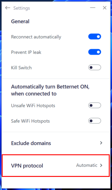 Betternet VPN - Protocoles