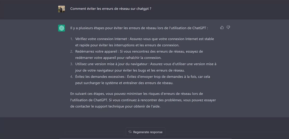 ChatGPT network error © © ChatGPT / Alexandre Schmid pour Clubic