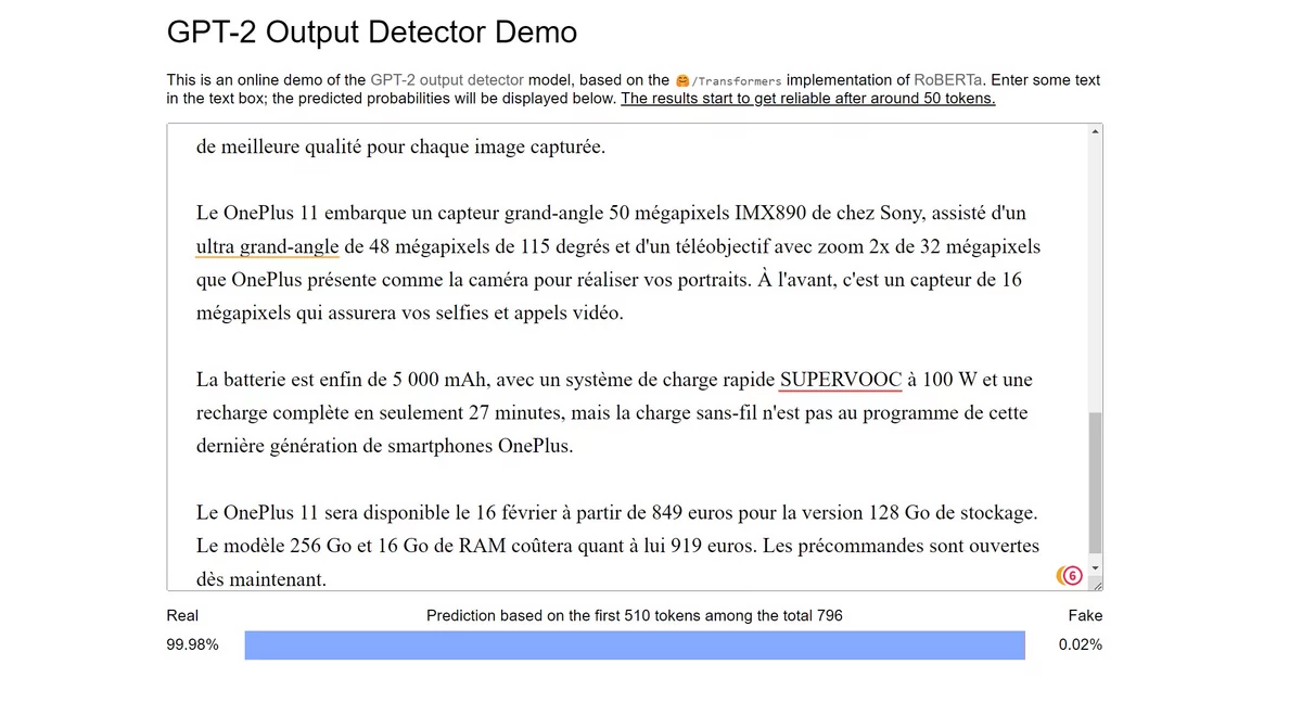 OpenAI Detector © © OpenAI Detector / Alexandre Schmid pour Clubic