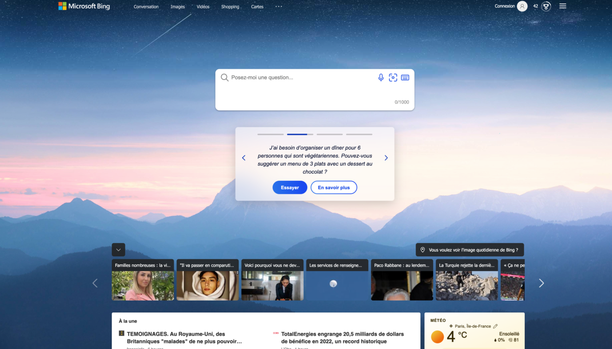 bing exemple IA © © Capture écran Bing - Clubic