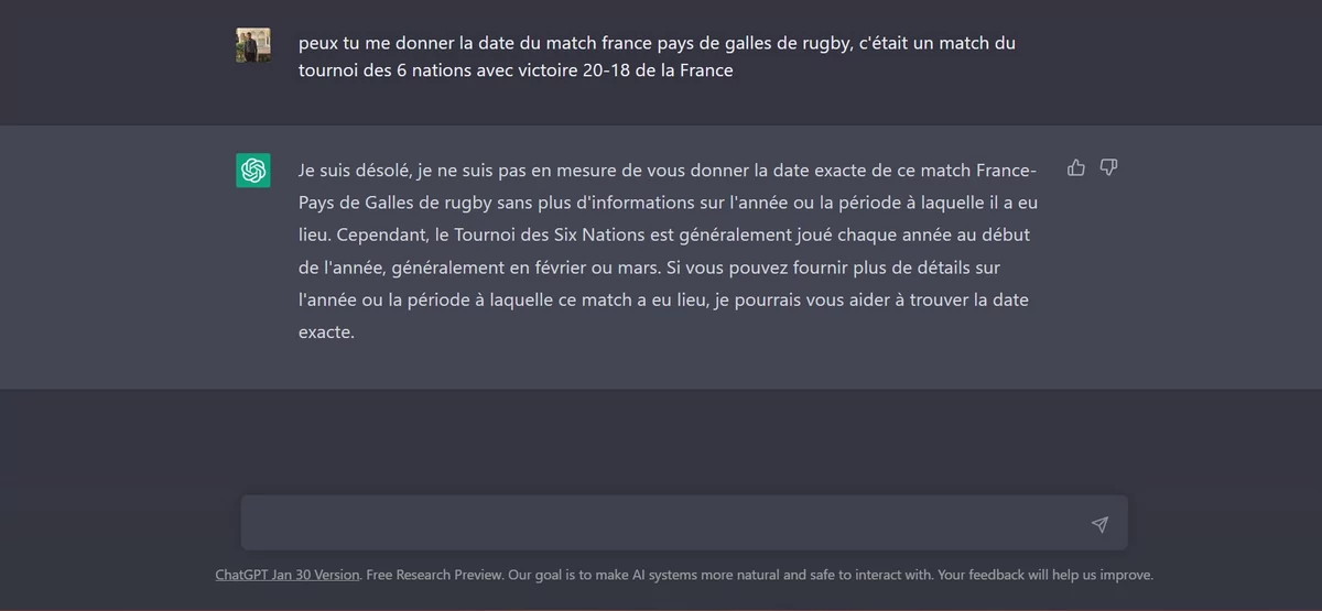 ChatGPT formuler ses questions © © ChatGPT / Alexandre Schmid pour Clubic