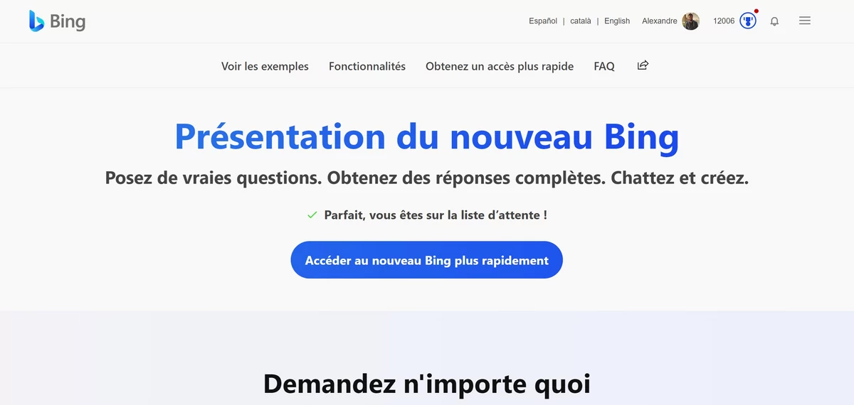 ChatGPT Bing © © Microsoft/ Alexandre Schmid pour Clubic