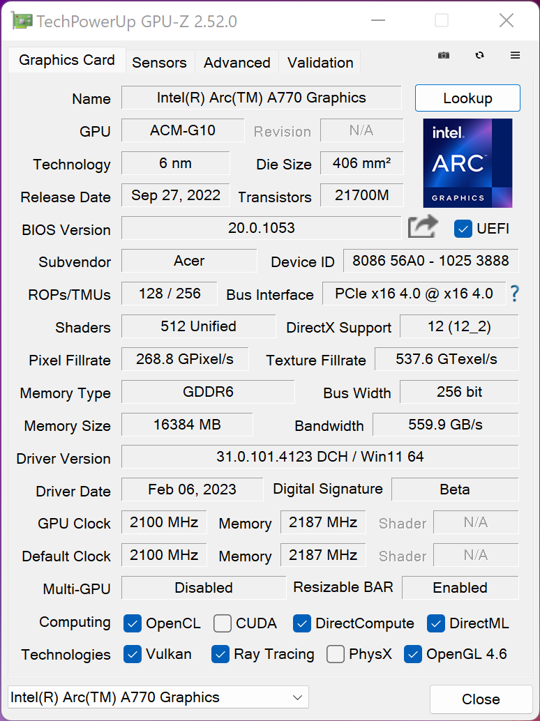 Intel ARC A750 LE et Acer ARC A770 OC © Nerces