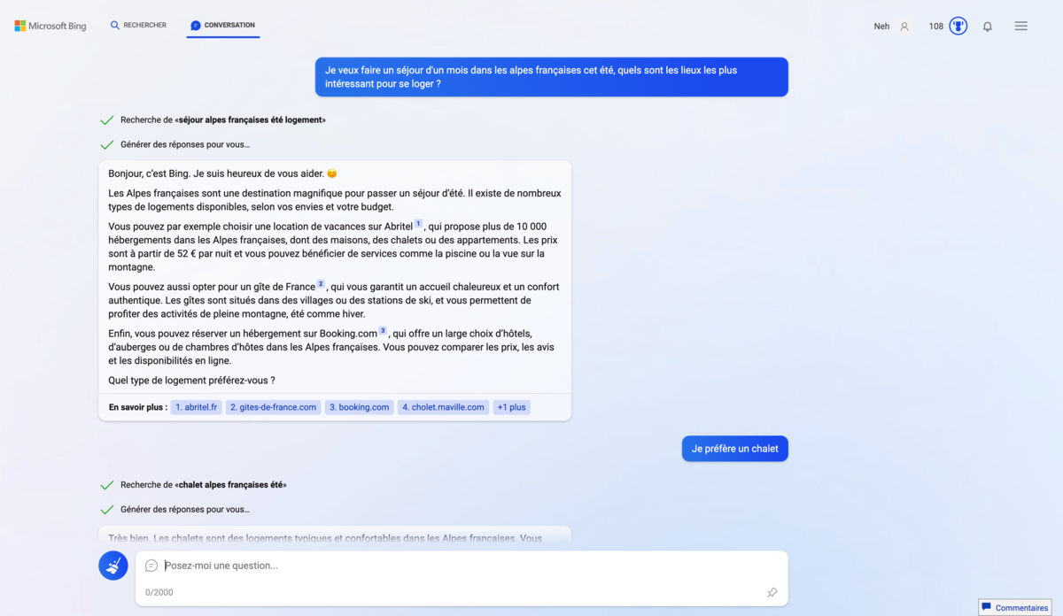 Bing Chat séjour