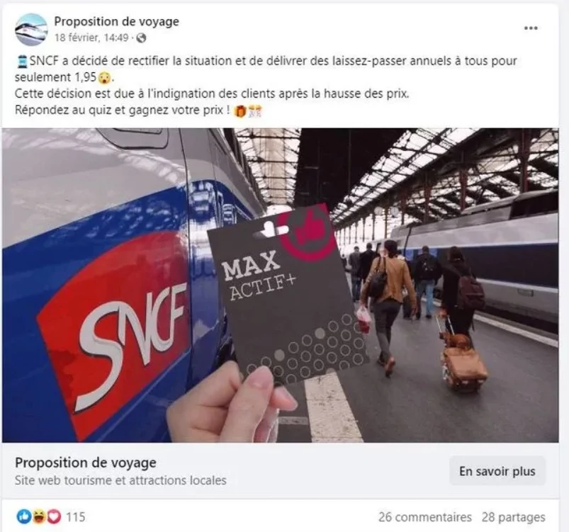 fraude sncf arnaque facebook