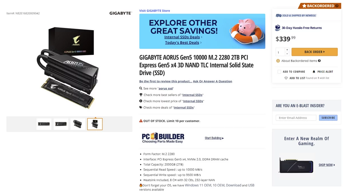 Gigabyte Aorus Gen5 10000 SSD © TechPowerUp