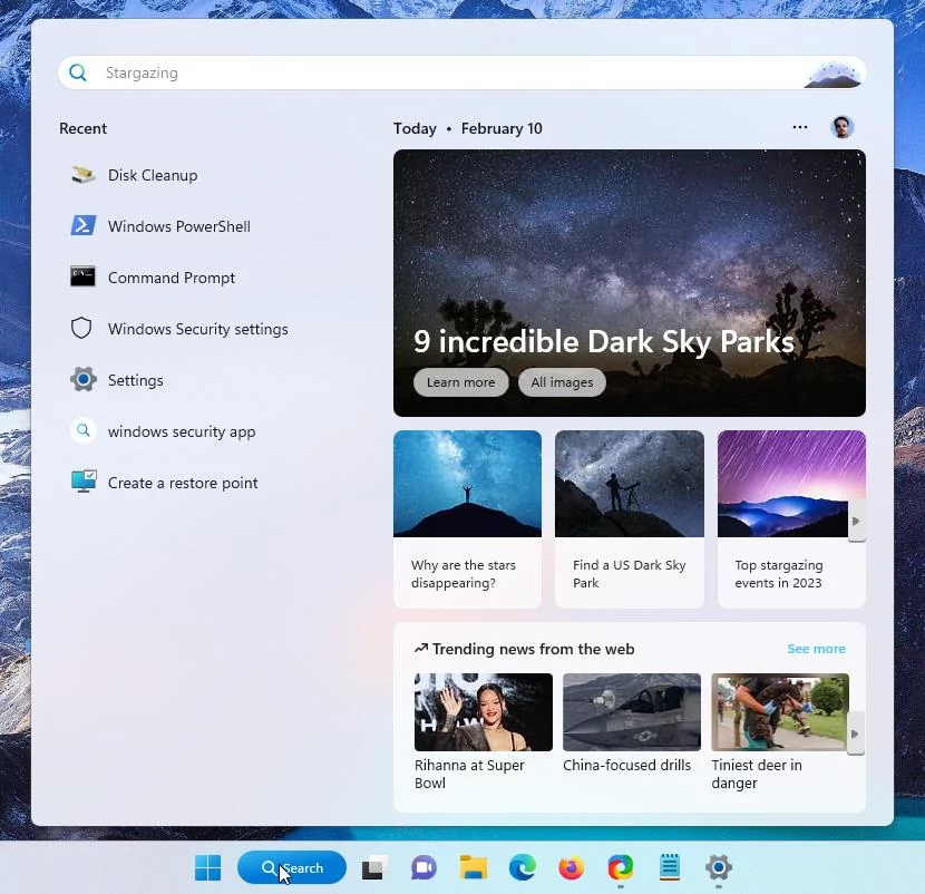 Windows 11 Barre de recherche © © Ghacks