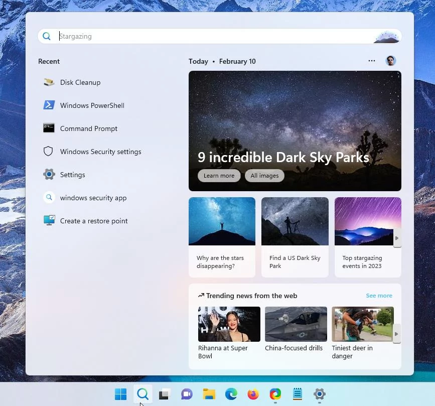 Windows 11 Barre de recherche © © Ghacks