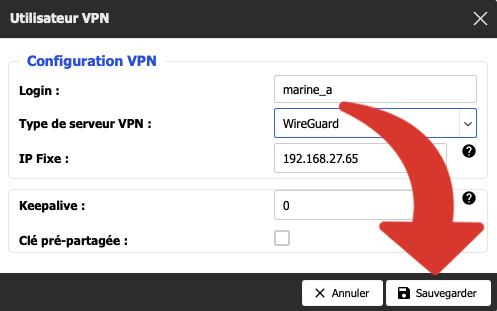 Save a user's configuration for the freebox VPN server