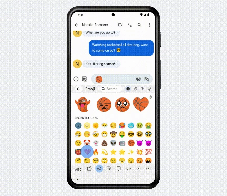emojis et autocollants basket © Google
