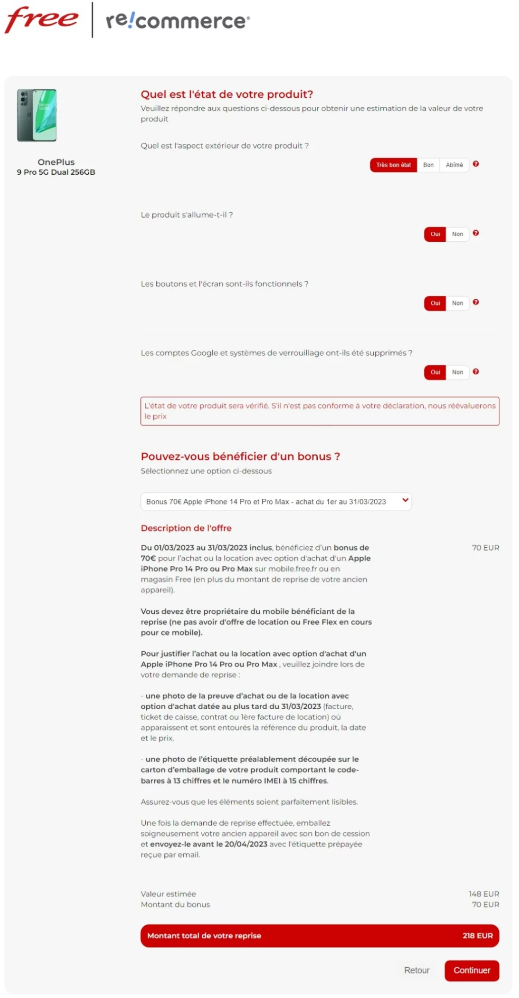 Reprise OnePlus Free Recommerce © © Capture d'écran Free / Recommerce