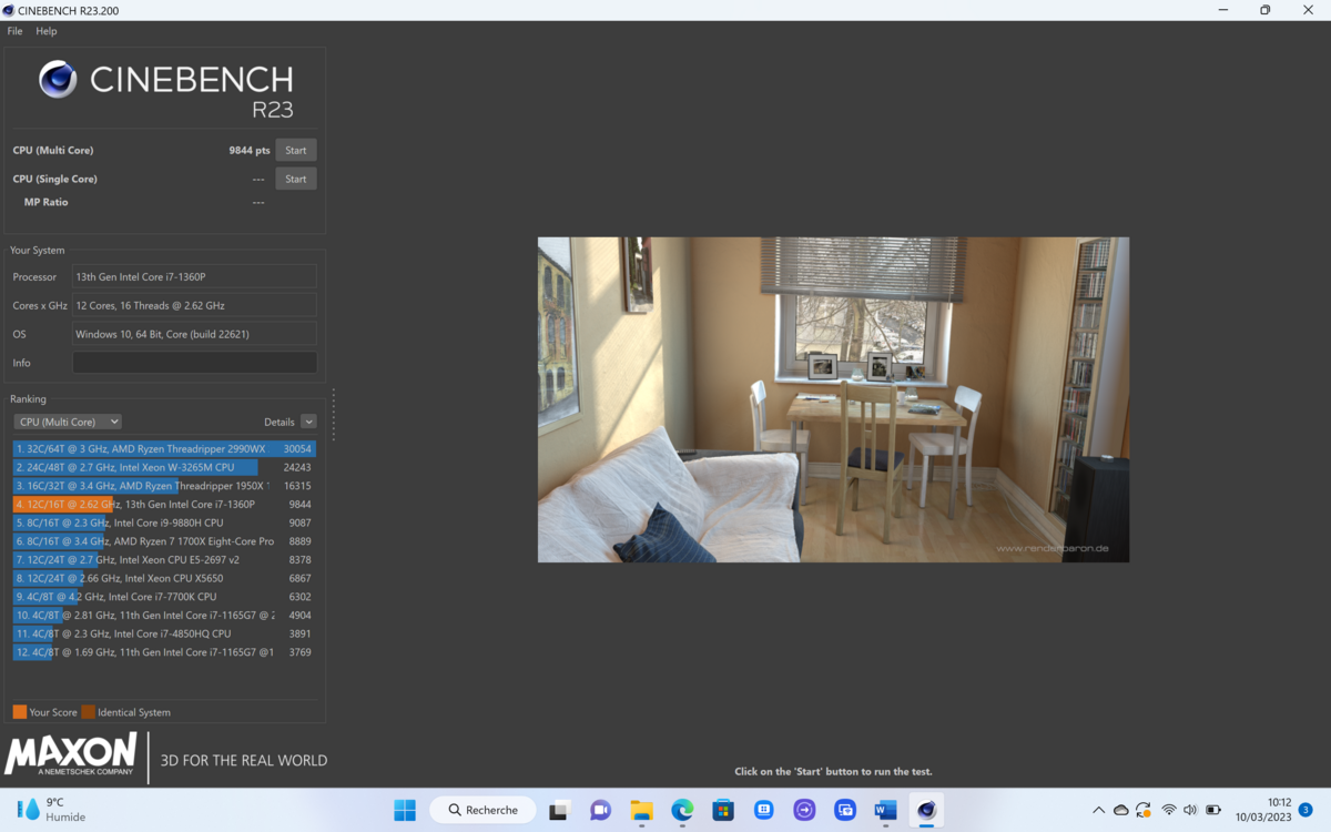 Benchmark Cinebench Galaxy Book3 Pro © Nicolas Lafarge