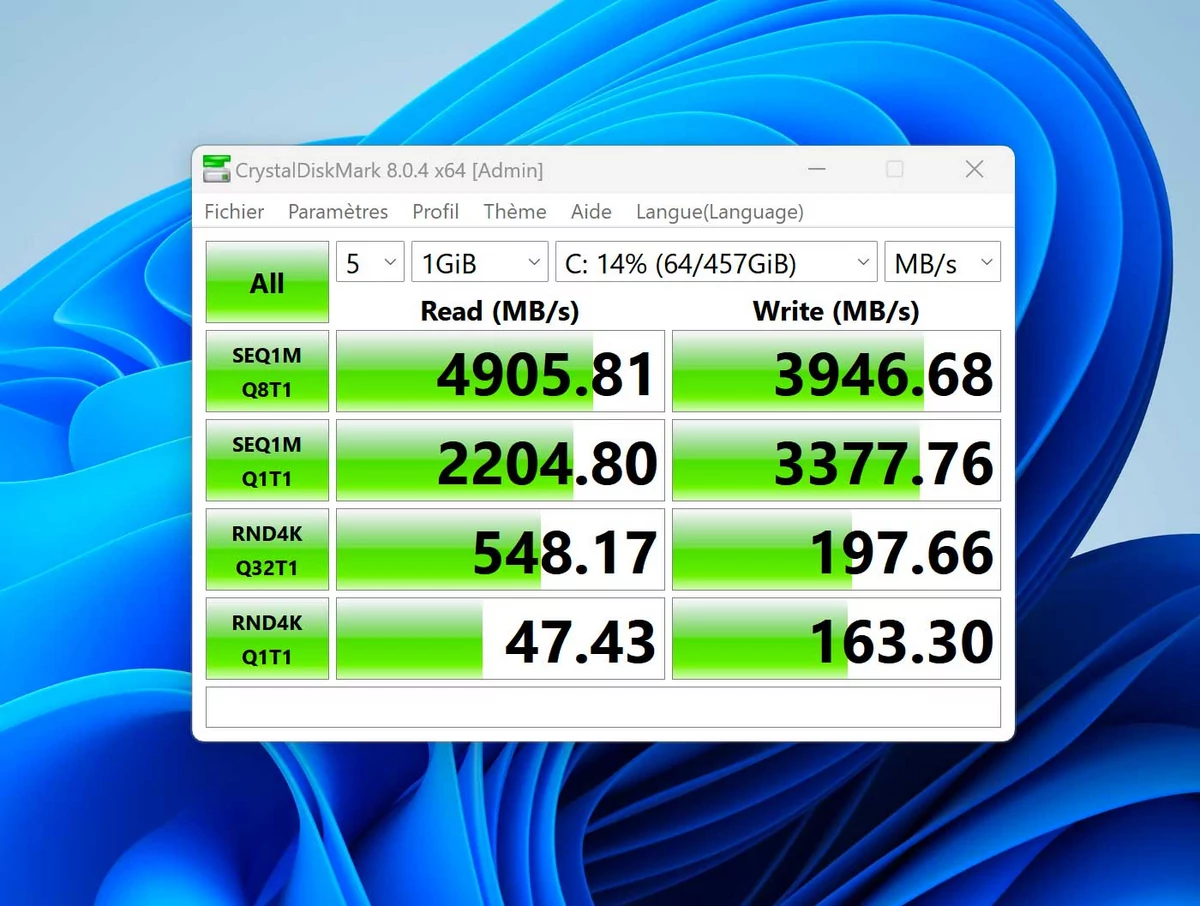 Benchmark SSD Galaxy Book3 Pro © Nicolas Lafarge