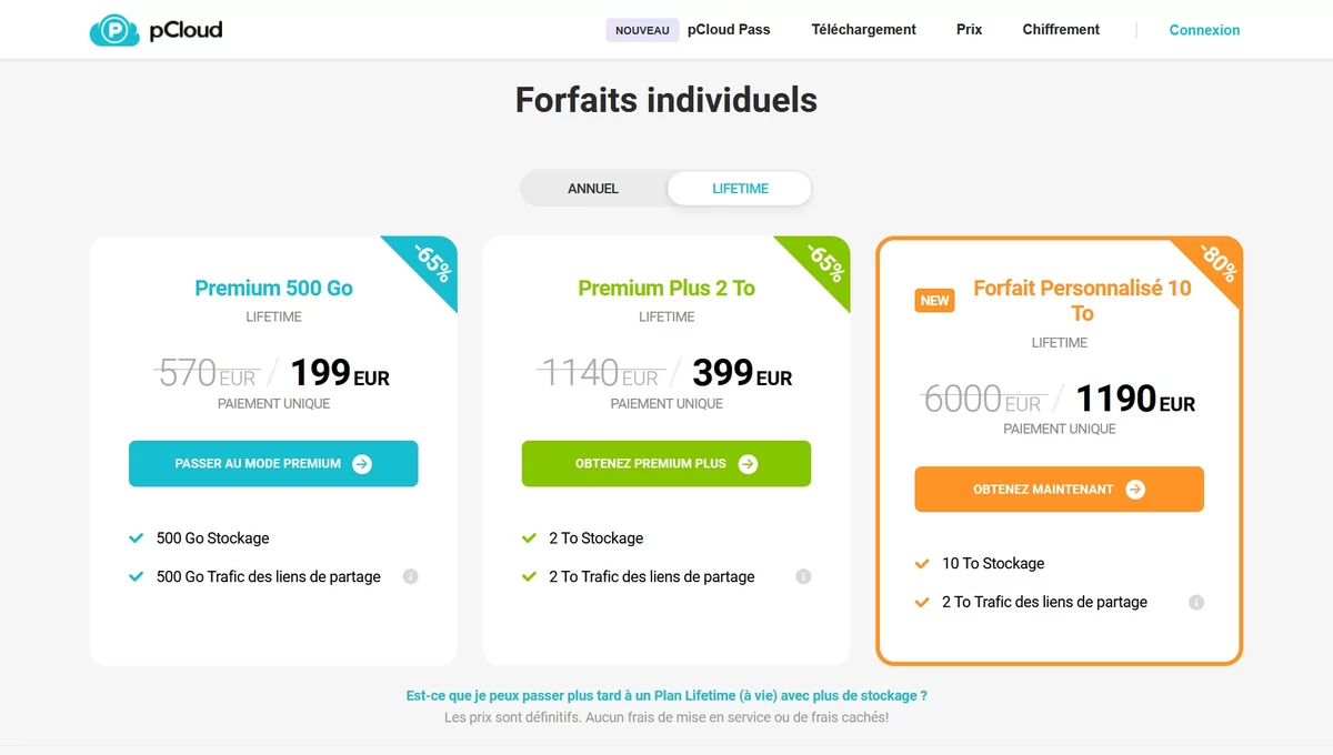 pCloud tarifs © pCloud