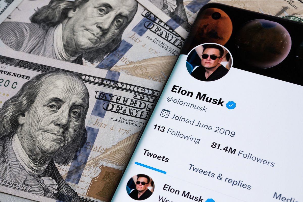 Elon Musk twitter dollars © mundissima / Shutterstock.com