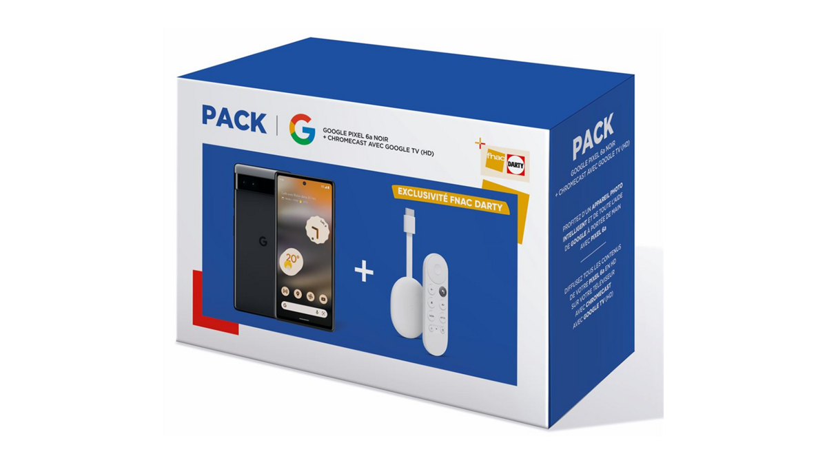 Le pack comprenant le smartphone Google Pixel 6a + le Chromecast avec Google TV