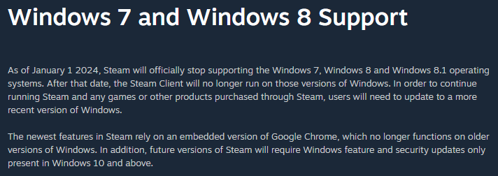 Steam fin de Windows 7 et 8 © Steam