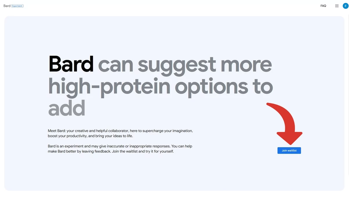 Google Bard tuto accueil waitlist © Google