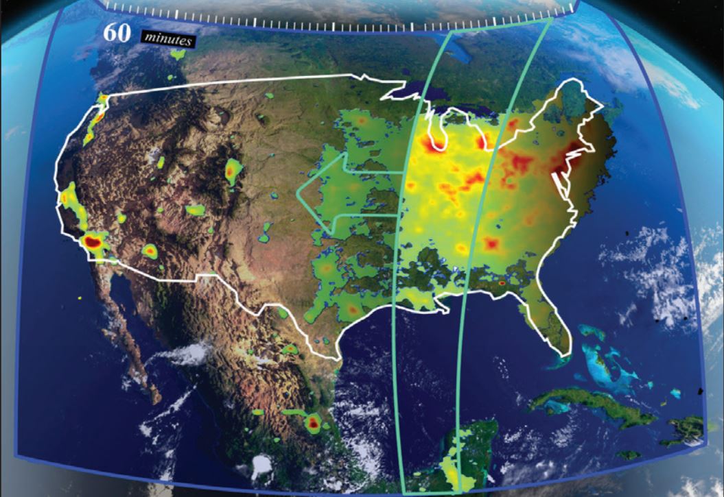 L'instrument TEMPO va "balayer" l'Amérique du Nord toutes les heures pour obtenir un instantané de la pollution atmosphérique © NASA