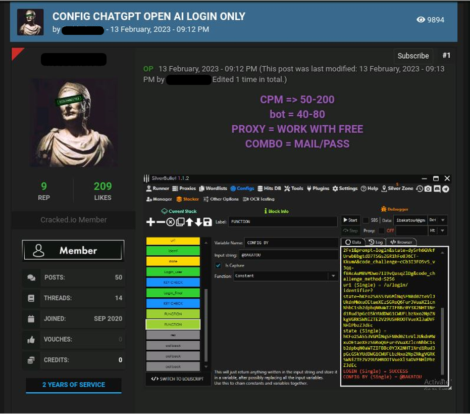 Ici, un pirate propose un fichier de configuration OpenAI pour SilverBullet © Check Point Research