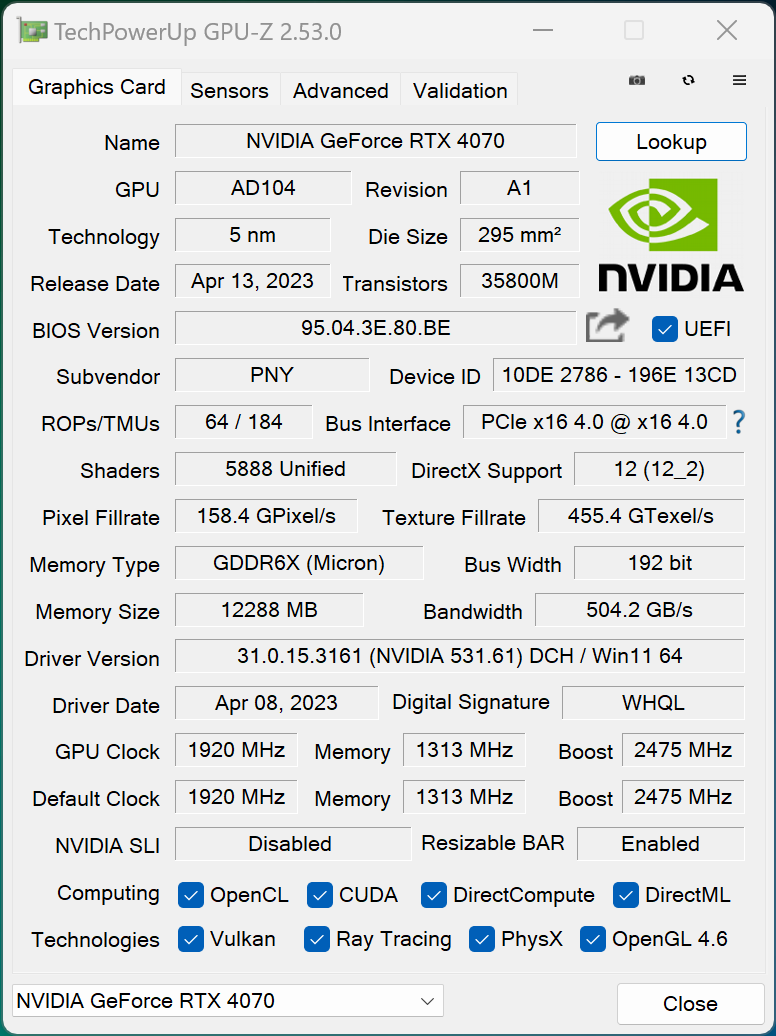 PNY RTX 4070 Verto 12 GB © Nerces