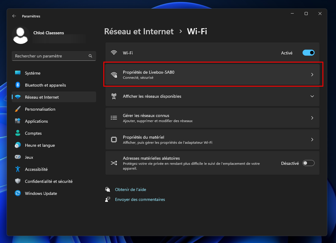 Windows 11 - Réseau Wifi