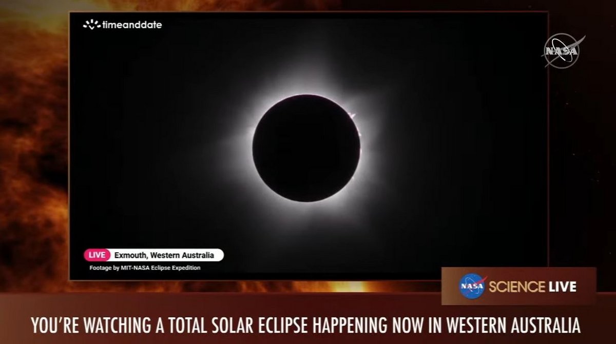 La NASA assurait un direct commenté de l'éclipse, avec des images en continu depuis Exmouth © NASA