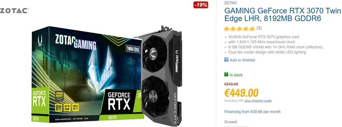 GeForce RTX 3070 sous le MSRP © Videocardz