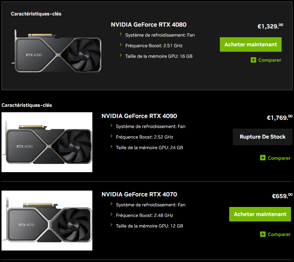 Prix GeForce RTX 4000 FE Mai 2023 © NVIDIA