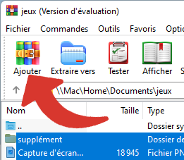 Ajouter des fichiers pour commencer la compression avec WinRAR
