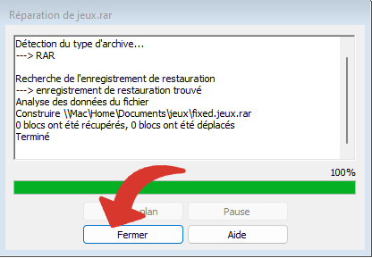 Close window when repairing corrupted archive is complete - WinRAR