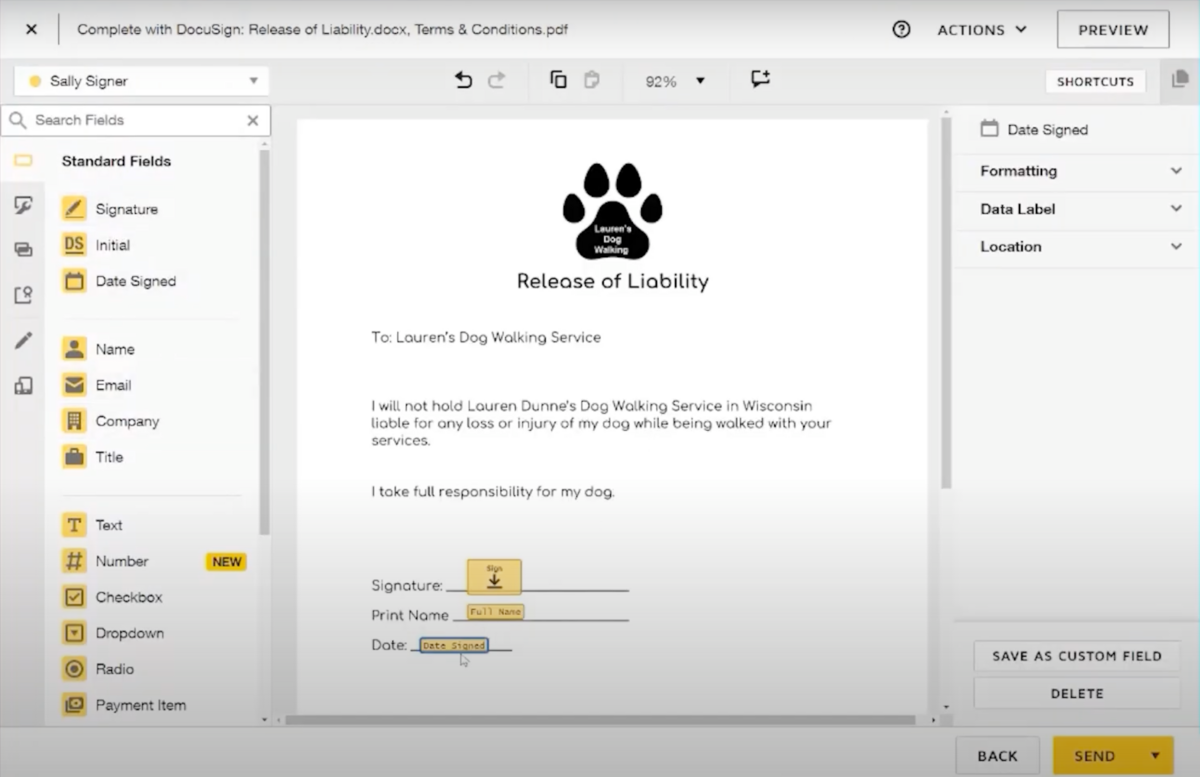 Docusign comparo screen
