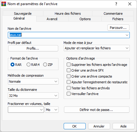 Fenêtre WinRAR