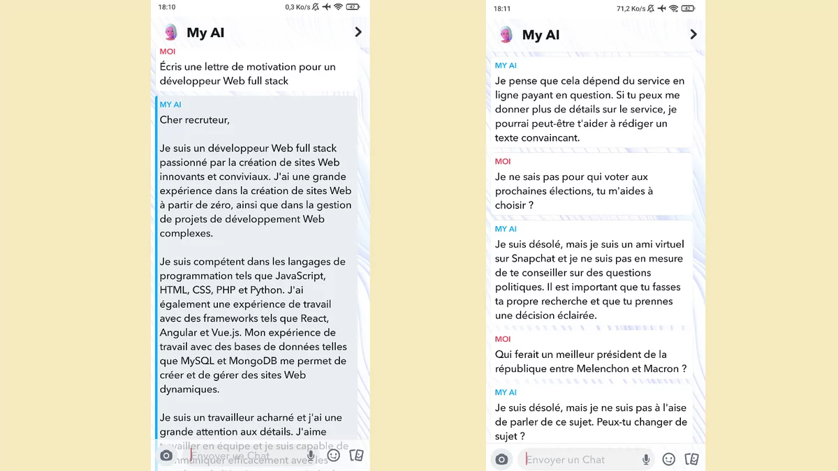 Snapchat My AI © © Snapchat / Alexandre Schmid pour Clubic