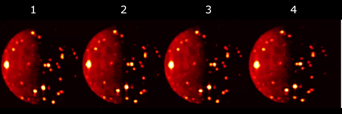 Les images infrarouges thermiques des volcans de Io au fur et à mesure des survols © NASA/JPL-Caltech/SwRI/ASI/INAF/JIRAM