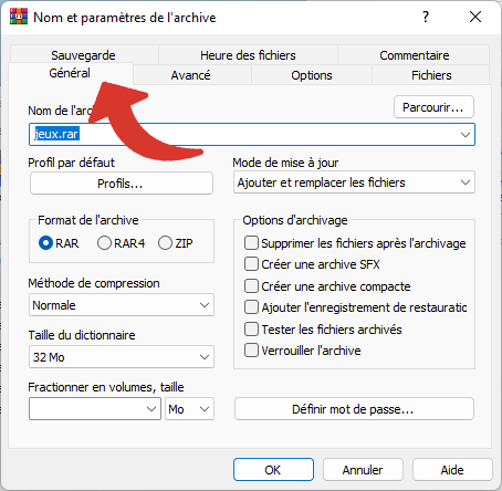 Name and properties of an archive, General tab - WinRAR