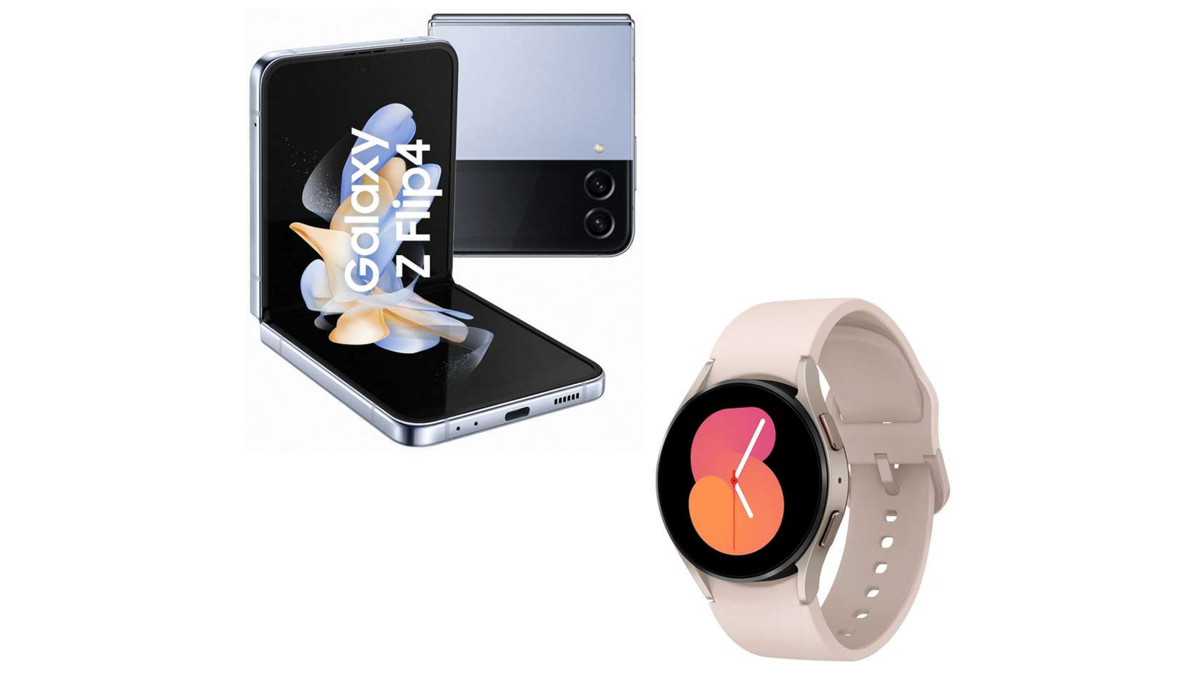 Le Samsung Galaxy Z Flip 4 et la montre connectée Samsung Galaxy Watch5