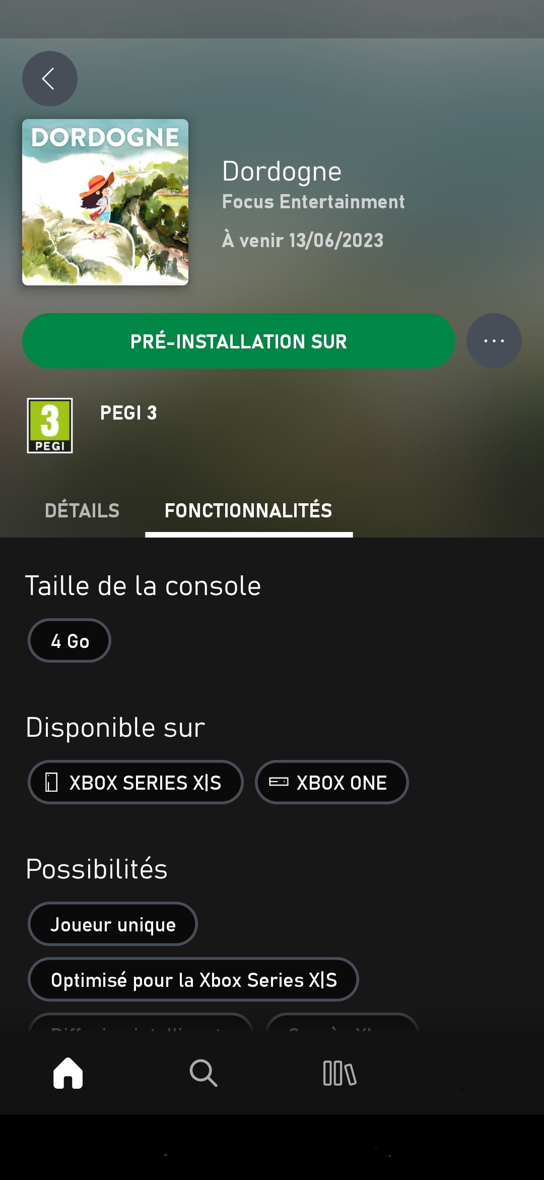 Xbox Game Pass - La page principale des jeux sur mobile