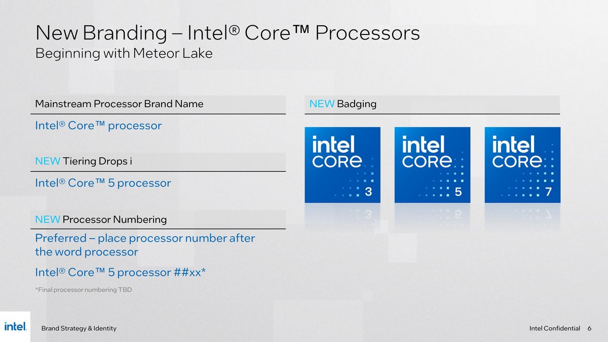 Nouvelle nomenclature Intel CPU Core © Intel