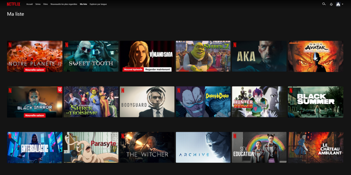 Liste Netflix © Capture d'écran Clubic