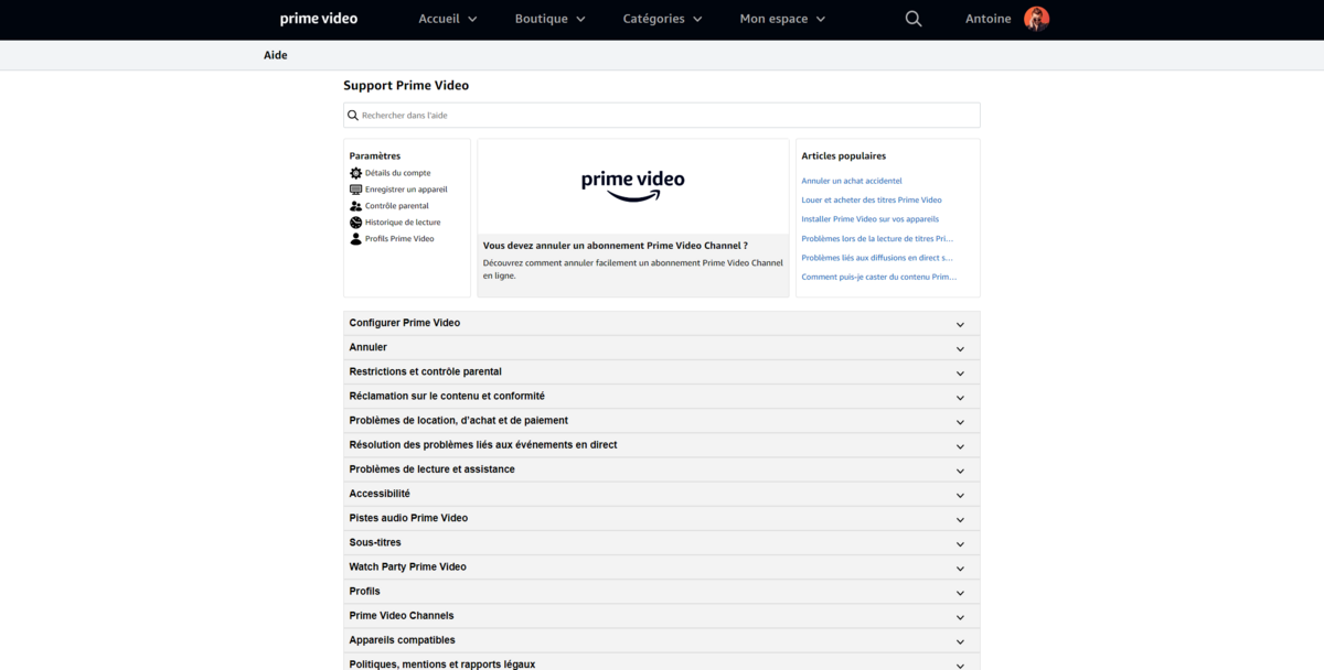 Support Prime Video 2023 © Capture d'écran Clubic