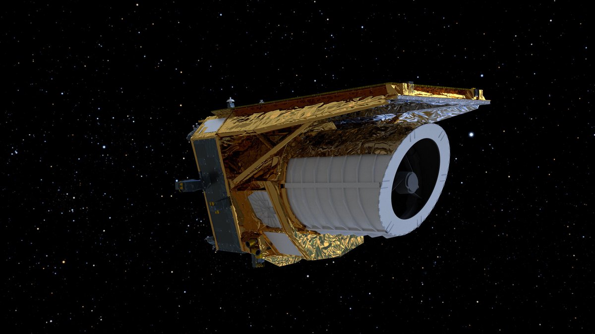 Une vue d'artiste du télescope Euclid en route pour son "spot" autour du point de Lagrange L2 © ESA