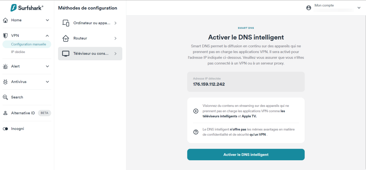 Surfshark - Activer Smart DNS