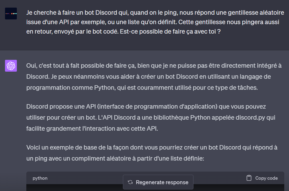ChatGPT Bot Discord initial prompt