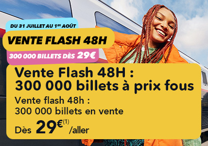 Vente flash 48h : 300 000 billets TGV / intercités sont mis en vente à prix bloqué entre 29 à 49¬