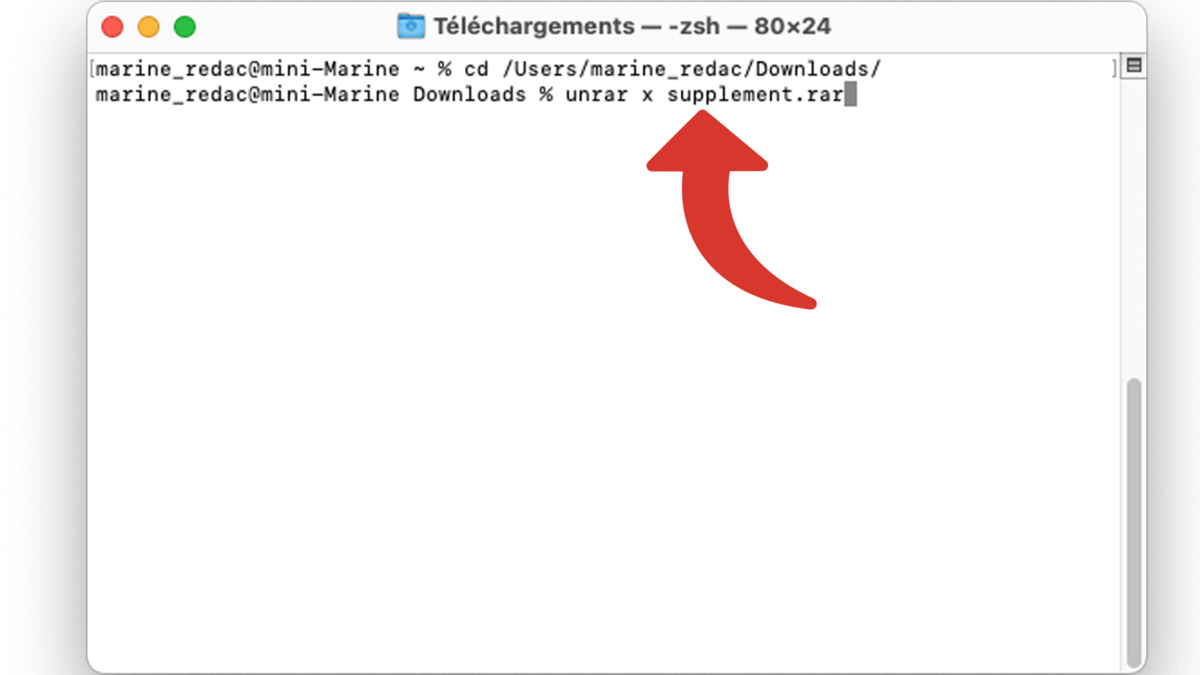 Commande unrar dans le Terminal pour décompresser un fichier RAR sur Mac © © Clubic