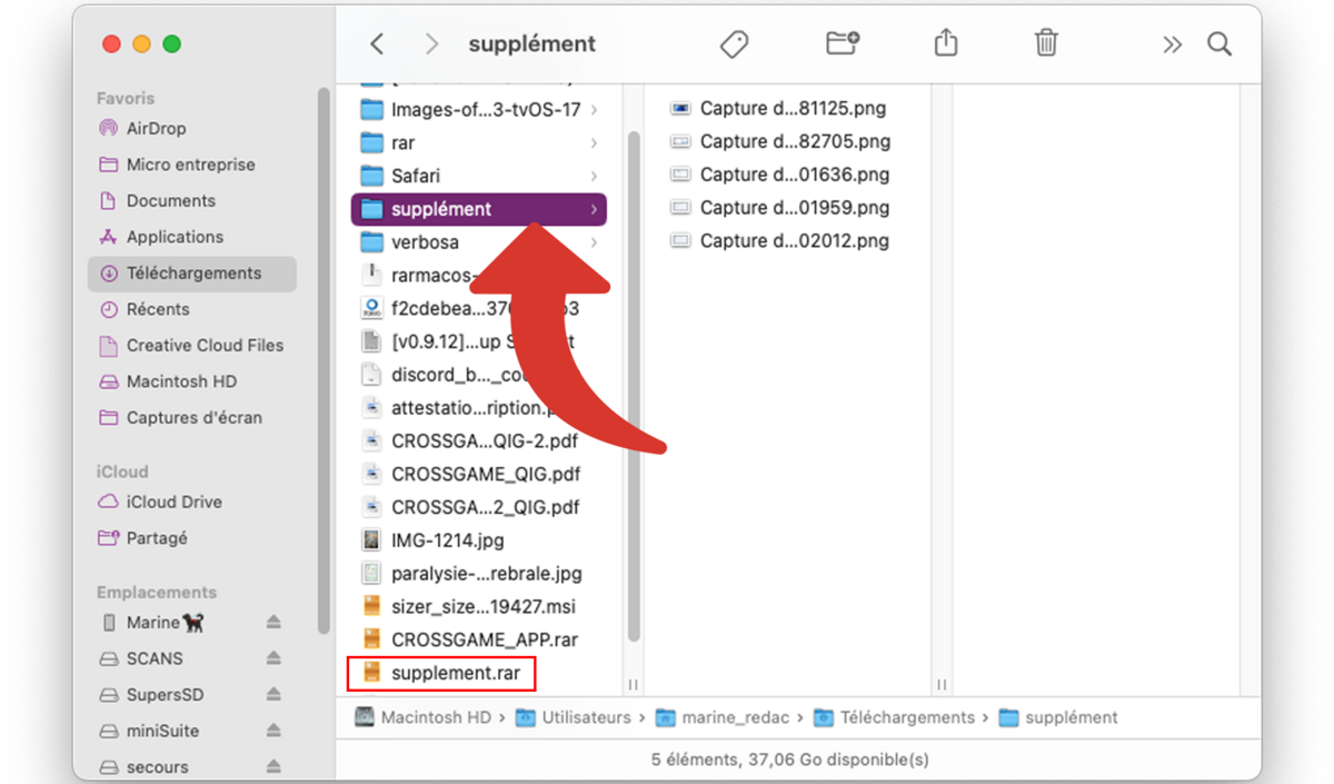 Emplacement du dossier décompressé